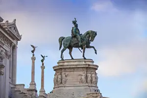 Equestrian Statue Prints: Italy, Lazio, Rome, Equestrian statue infront of Vittorio Emanuele II Monument