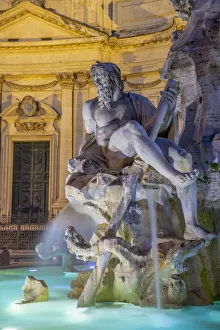 Italy, Lazio, Rome, Parione, Piazza Navona, Fontana dei Quattro Fiumi, Fountain of