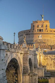 River Tiber Prints: Italy, Lazio, Rome, St. Angelo Bridge, Ponte Sant Angelo and Castel
