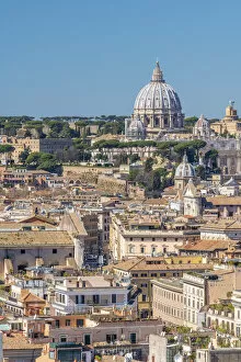 Italy, Lazio, Rome, St Peters Basilica and Rome rooftops