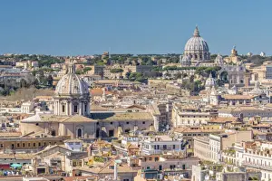 Italy, Lazio, Rome, St Peters Basilica and Rome rooftops
