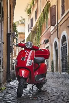 Transportation Collection: Italy, Lazio, Rome, Trastevere, Red Vespa