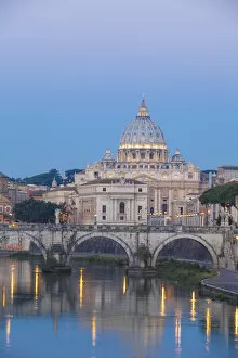 Images Dated 5th August 2015: Italy, Lazio, Rome, View of St. Angelo bridge and St. Peters Basilica