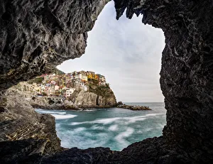 Five Lands Prints: Italy, Liguria: Manarola from a cave on the shore