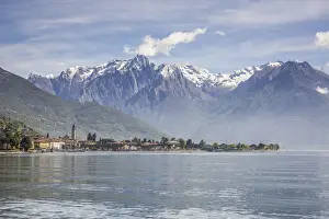 Como Prints: Italy, Lombardy, Lake Como, Northern branch of Lake Como and the town of Gravedona