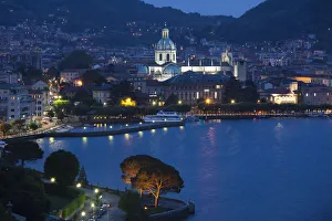 Italy, Lombardy, Lakes Region, Lake Como, Como, city view from Bellagio road, evening