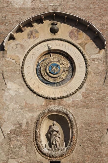 Italy, Lombardy, Mantua, Piazza Broletto, Palazzo Broletto, clocktower detail