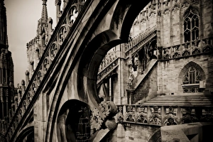 Italy, Lombardy, Milan, Piazza Duomo, Duomo cathedral, roof detail