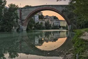 Marche Prints: Italy, Marche, Fossombrone, Concordia bridge at sunrise