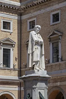 Italy, Marche. Macerata district. Recanati. The statue of Giacomo Leopardi