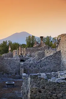 Italy, Napoli, Pompeii Archaeological Site (UNESCO Site) with Mt Vesuvius in