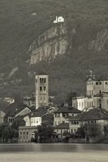 Italy, Piedmont, Lake Orta, Orta San Giulio, Isola San Giulio island with Madonna del Sasso sanctuary