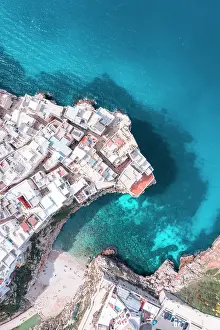 Adriatic Sea Prints: Italy, Puglia, Polignano a Mare, aerial view over whitewashed coastal town