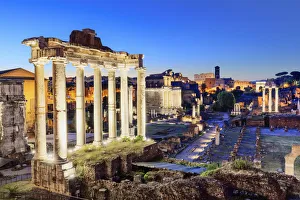 Italy, Rome, Colosseum and Roman Forum by night