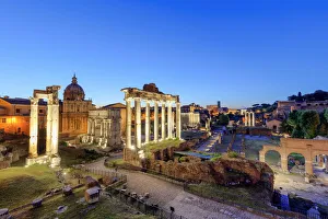 Italy, Rome, Colosseum and Roman Forum by night