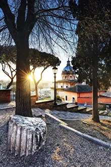 Italy, Rome, Colosseum and Roman Forum at sunrise