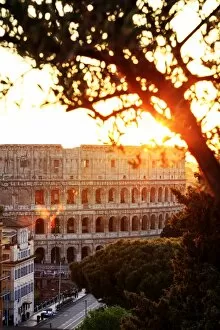 Images Dated 8th April 2017: Italy, Rome, Colosseum and Roman Forum at sunset