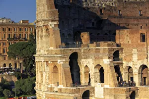 Fori Imperiali Prints: Italy, Rome, Colosseum detail at sunset