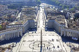 Italy, Rome, elevated view of St. Peter Basilica and Conciliazione street at sunrise