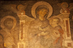 Italy, Rome, The Forum, Temple of Romulus, Early Christian Mural depicting Madonna