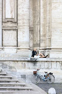 Paint Prints: Italy, Rome, girl painting at Roman Forum