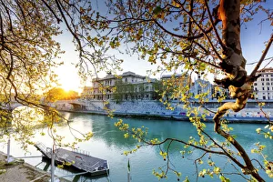 Court Prints: Italy, Rome, law court reflecting on Tevere river