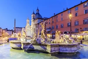 Images Dated 8th April 2017: Italy, Rome, Navona square with Sant Agnese in Agone church and 4 rivers fountain