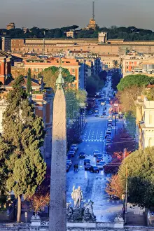 Italy, Rome, Popolo square at sunrise from Pincio viewpoint with St