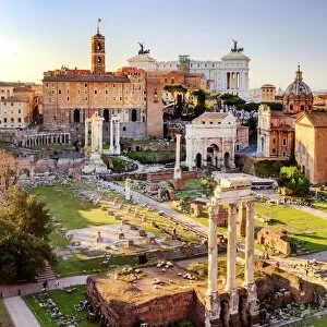 Rome Gallery: Italy, Rome, Roman Forum and Altare della Patria monument at sunset