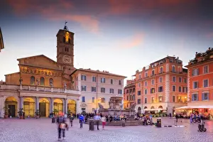 Italy, Rome, Santa Maria in Trastevere church at Trastevere by night