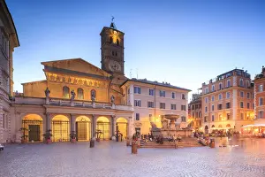 Italy, Rome, Santa Maria in Trastevere church at Trastevere by night