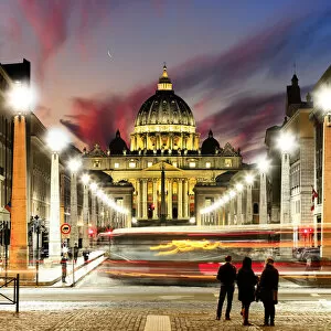 Italy, Rome, St. Peter Basilica by night