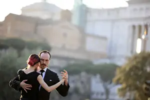 Dancers Prints: Italy, Rome, tango dancers at Roman Forum with Altare della Patria in the background