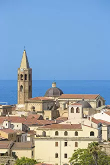 Italy, Sardinia, Alghero, View of historical center towards San Francisco Church