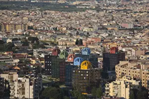 Italy, Sardinia, Cagliari, multi colored buildings from Castello de San Michele fortress