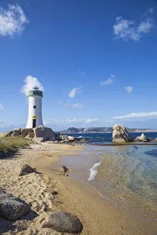 Italy, Sardinia, Sassari Province, Palau, Porto Faro Lighthouse with La Maddalena