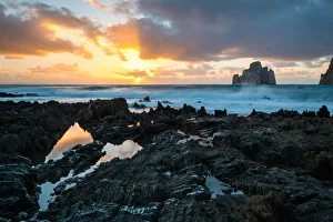 December Prints: Italy, Sardinia, Sulcis-Iglesiente, Masua. Sunset at Masua reef