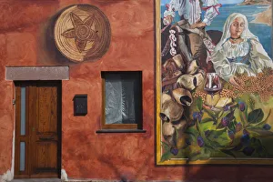 Italy, Sardinia, Western Sardinia, Tinnura, Tinnura house mural