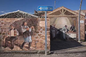 Italy, Sardinia, Western Sardinia, Tinnura, Tinnura house mural