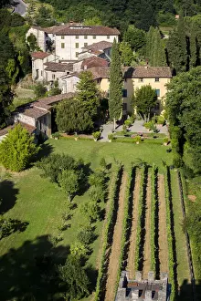 Lucca Prints: Italy, Serchio Valley, Aerial view of Casa Pascoli Museum at Castelvecchio