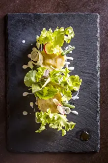 Lucca Prints: Italy, Serchio Valley. Garfagnanas trout marinated in citrus fruits with garden of