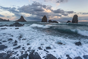 Catania Prints: Italy, Sicily, Acitrezza cliff in a winter storm