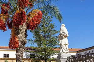 Cefalu Gallery: Italy, Sicily, Cefalu, statue of a bishop in front of Cefalu cathedral