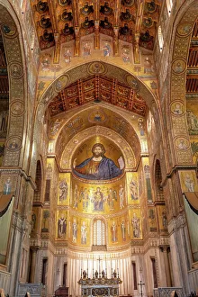 Italy, Sicily, Palermo, Monreale, Monreale Cathedral interior, Christ Pantocrator