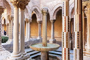 Italy, Sicily, Palermo, Monreale, Monreale Cathedral, the cloister of the Benedictine Abbey