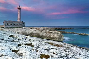 Italy, Sicily, The Santa Croce Lighthouse in Augusta, taken at sunset