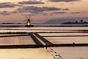 Italy, Sicily, Trapani, Marsala, a windmill on the salt pans