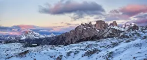 Bolzano District Prints: Italy, Trentino Alto Adige, panoramic of Dolomiti di Sesto Natural Park at sunrise
