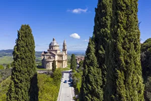 Italy, Tusany, Sanctuary San Biagio and Cypress Trees near Montepulciano