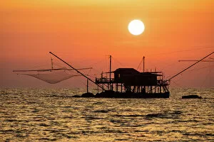 Images Dated 6th September 2022: Italy, Tuscany, Mediterranean Sea, fisherman house, near Marina di Pisa village, sunset